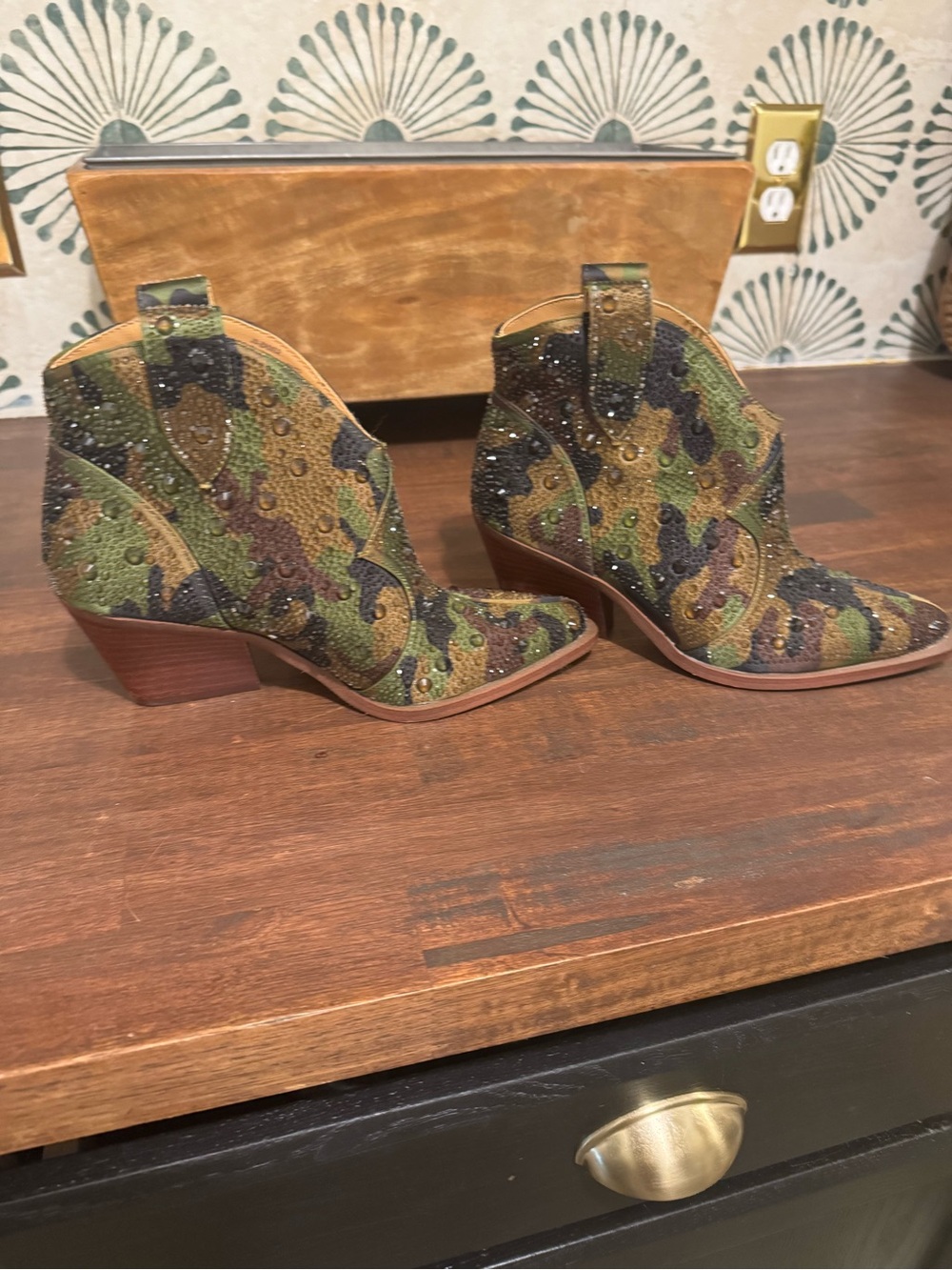 Jessica Simpson Camouflage Ankle Booties with sequins Embellishment